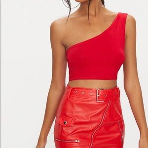 2 PLT TOPS one shoulder crop top red and white
